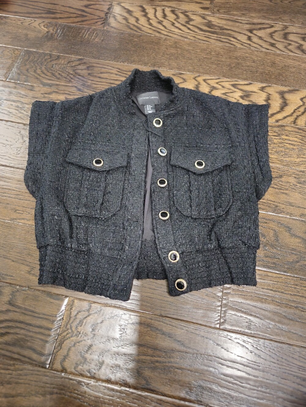 Christian Lacroix Tweed Boucle Textured Black Vest | Size XS |